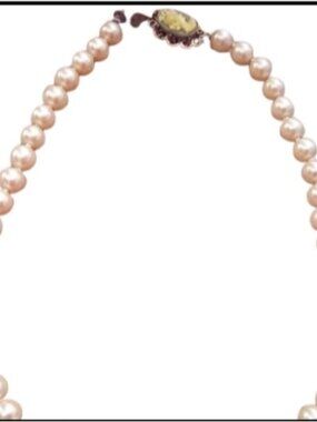 Japan Faux Pearl Necklace 16" Choker w/ Cameo Box Clasp - 1950s Vintage